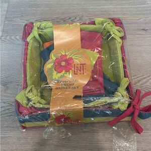 New Reversible Cloth Breadbasket Set with Napkins and Coasters